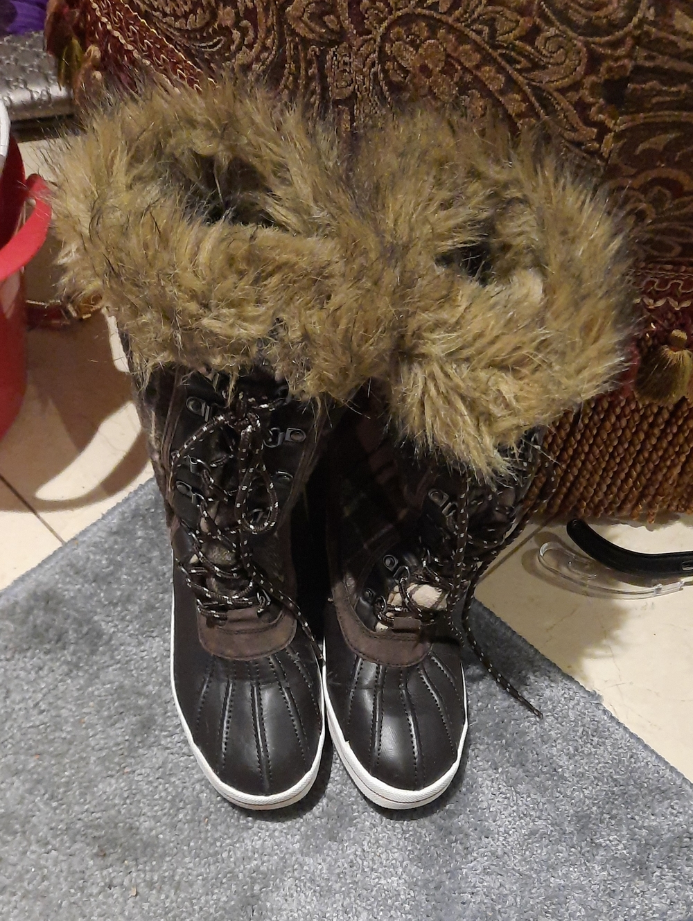 Women's Authentic SPORTO Faux Fur Trim Winter Snow Boots - Brown Size 8